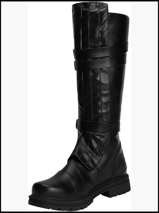 Tall Pirate Knight Boots Faux Leather Lace Up Zipper Low Heel Cosplay Costume main image 3
